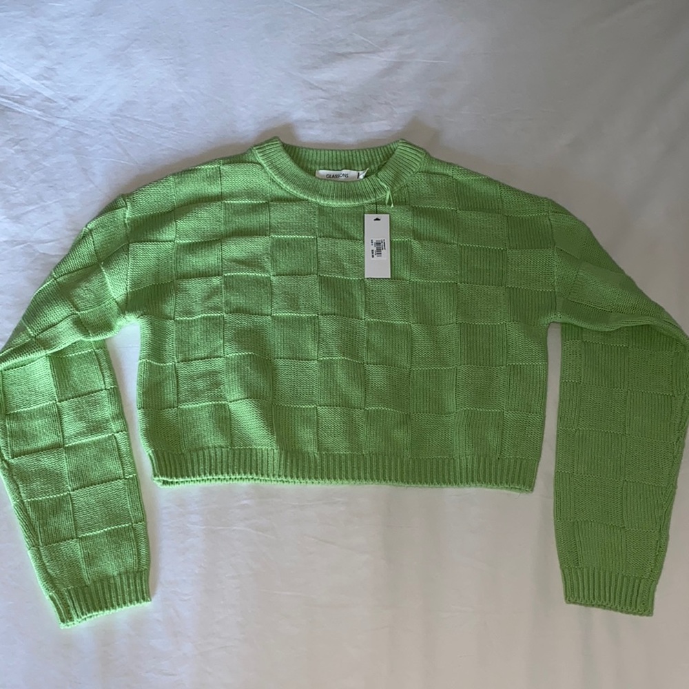 Checkered Knit Textured Sweater